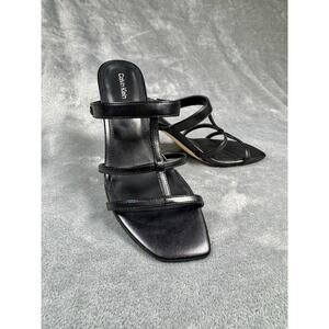 New! Calvin Klein Black Leather Strappy Heeled S Sandals Woman's Size 9